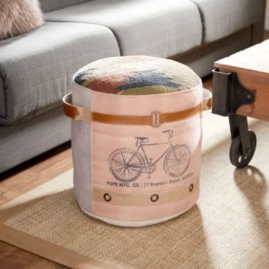 Cotton Pouf Featuring A Screenprinted Bicycle Illustration With Script - Olivia & May image {6}