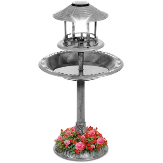Best Choice Products Solar Outdoor Bird Bath Pedestal Fountain Garden Decoration w/ Fillable Planter Base image {9}