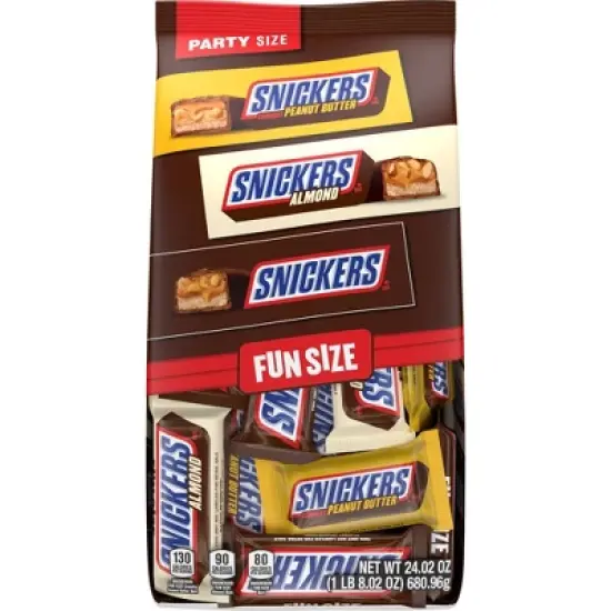 Snickers Milk Chocolate, Peanut Butter, & Almond Candy Bars Fun Size Variety Pack, Party Size - 24.02oz Bulk Bag image {12}