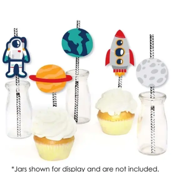 Big Dot of Happiness Blast Off to Outer Space - Paper Straw Decor - Rocket Ship Baby Shower or Birthday Party Striped Decorative Straws - Set of 24 image {3}
