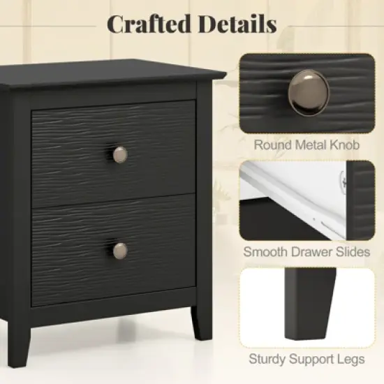 Tangkula 2PCS Modern Nightstand w/ Storage 2 Drawers & Support Legs for Bedroom Black image {5}