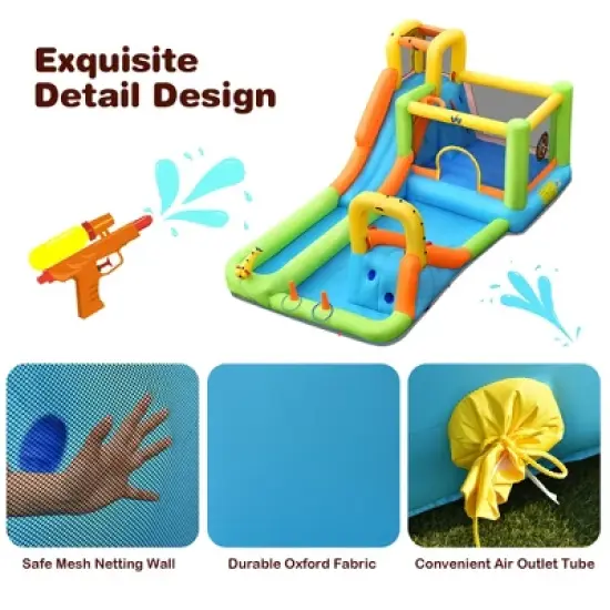 Costway Inflatable Water Slide Park Bounce House Climbing Wall W/ 750W Blower image {8}
