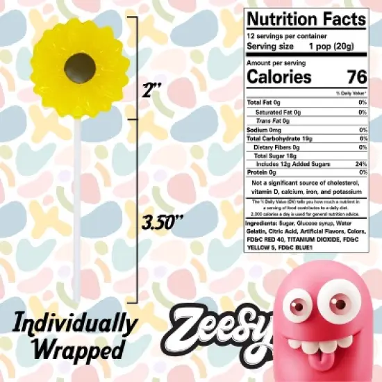 Zeesy Sunflower Lollipops &ndash; 12 Pack Individually Wrapped Lollipops for Sunflower Themed Parties, Weddings & Nature Lovers image {2}