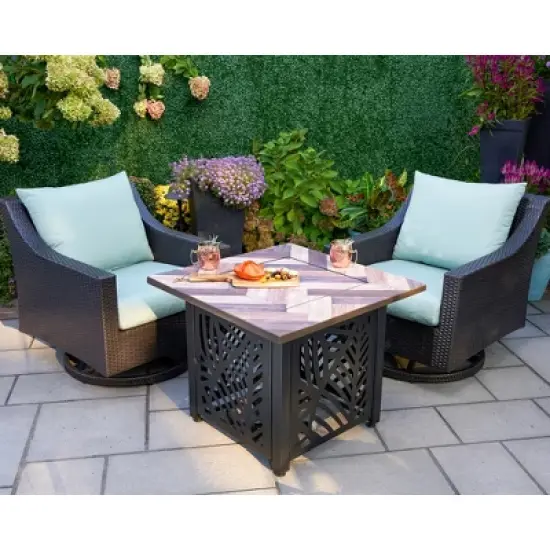 Endless Summer Darby 30 Inch Square Outdoor UV Printed 50,000 BTU LP Gas Fire Pit​ Table with Faux Wood Mantel and Stamped Steel Base image {4}