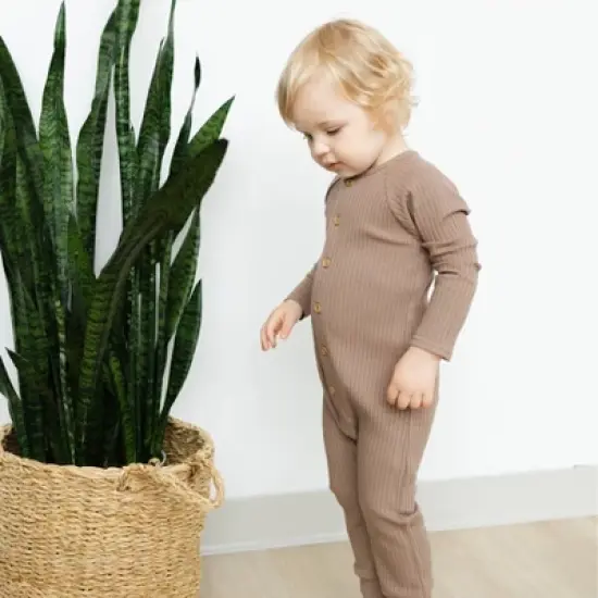 Grayson Collective Baby Ribbed Long Sleeve Jumpsuit - Brown image {5}