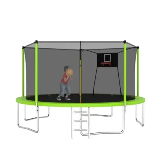 DSVIMOY 14FT Trampoline with Safety Enclosure Net, Trampoline with Basketball Hoop, Green, 168"*168"*108" image {4}