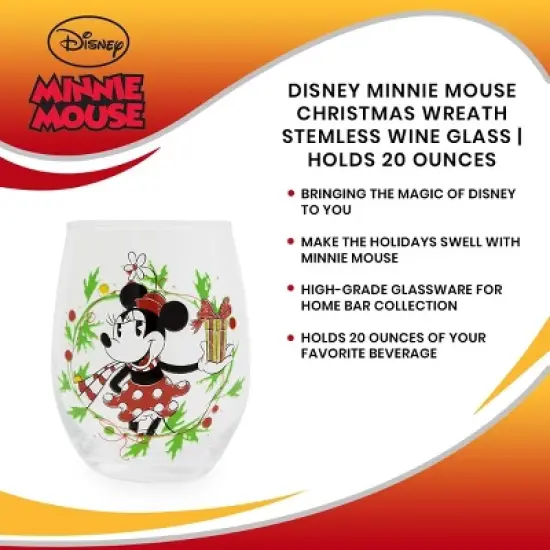 Silver Buffalo Disney Minnie Mouse Christmas Wreath Stemless Wine Glass | Holds 20 Ounces image {6}