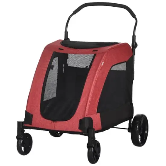PawHut Pet Stroller Universal Wheel with Storage Basket Ventilated Foldable Oxford Fabric for Medium Size Dogs, Red image {3}