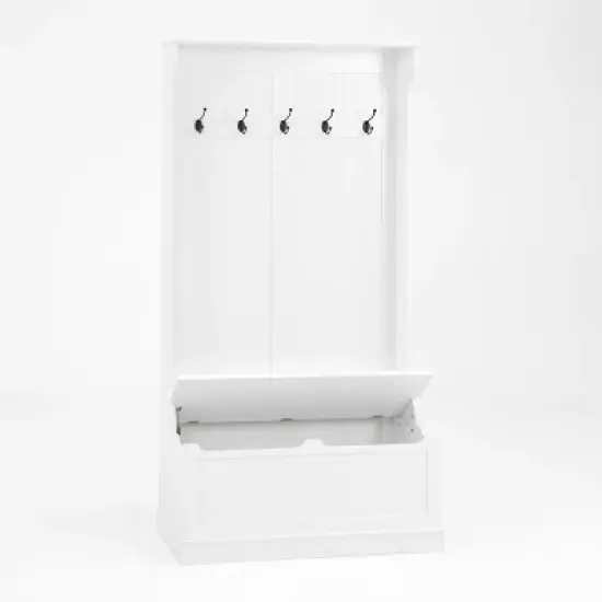 Entryway Hall Tree With Shoe Bench, Coat Rack with Flip Top Storage Bench & 5 Hooks, Coat Rack Storage Shelf for Small Spaces Living Room Hallway image {2}