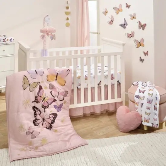 Lambs & Ivy Butterfly Dreams Breathable 100% Cotton Fitted Baby Crib Sheet image {4}
