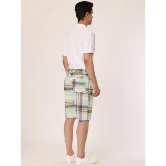 Lars Amadeus Men's Summer Plaid Shorts Slim Fit Flat Front Pattern Short Pants image {4}