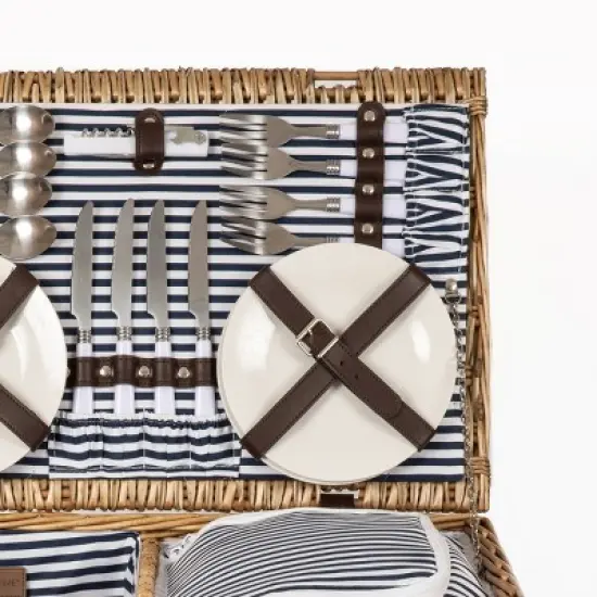 Picnic Time Belmont Striped Picnic Basket Blue/White image {2}
