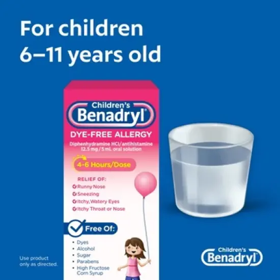Children's Benadryl Dye-Free Diphenhydramine Allergy Liquid - Bubble Gum - 4 fl oz image {3}