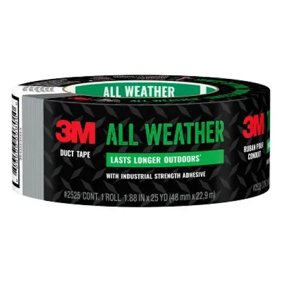3M 1.88'' x 25yd All Weather Duct Tape: Waterproofing, Weather Stripping, Industrial Adhesive, Gray image {6}