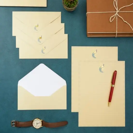 Paper Junkie 48-Sheet Elegant Peacock Stationery Paper with Envelopes Set, 10.25" x 7.25" image {1}