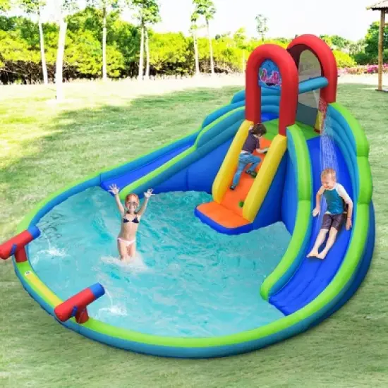 Costway Inflatable Bounce House Water Splash Pool Dual Slide Climbing Wall image {2}