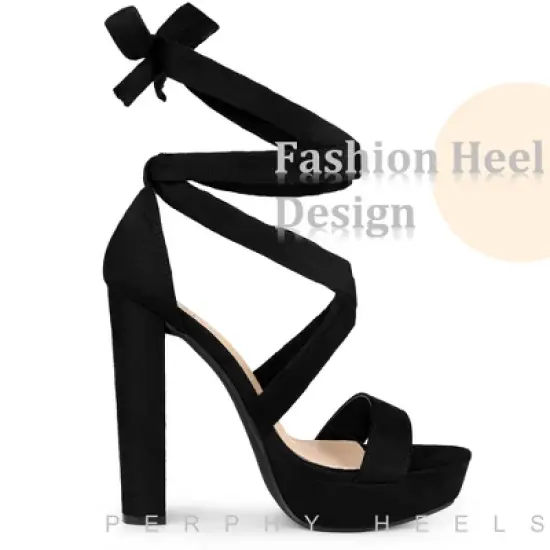 Perphy Platform Lace Up Chunky Heels Sandals for Women image {3}