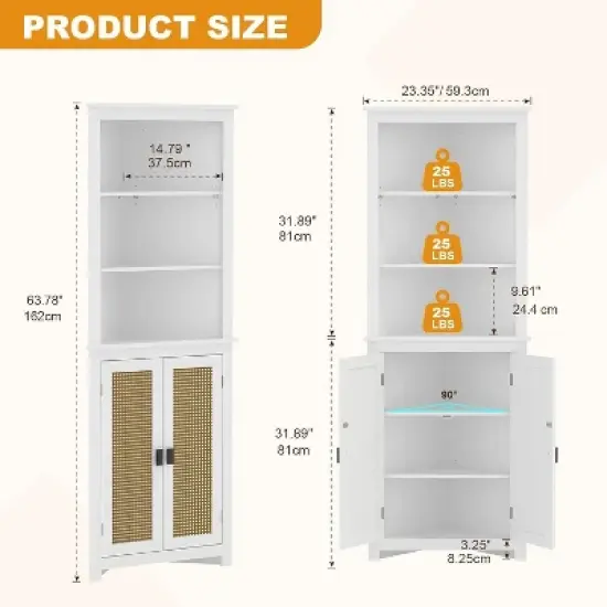 Rattan Corner Wine Cabinet with Adjustable Shelves - Farmhouse Freestanding Storage for Kitchen, Living Room image {1}