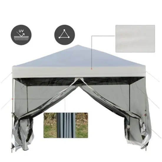 SUGIFT 10 ft. x 10 ft. White Gazebo Pop Up Canopy with Mesh Curtains image {6}