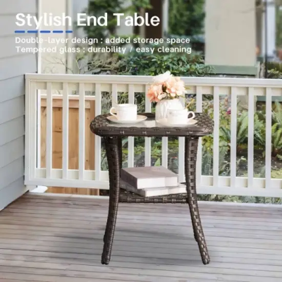 Ovios Orlando 7pc Brown Wicker Outdoor Patio Furniture Conversation Sofa Set with a Rectangle Fire Pit, Swivel Chairs and Cushions image {10}