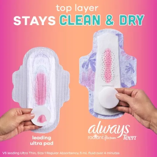 Always Radiant FlexFoam Teen Pads Regular Absorbency with Wings - Unscented - 28ct image {4}