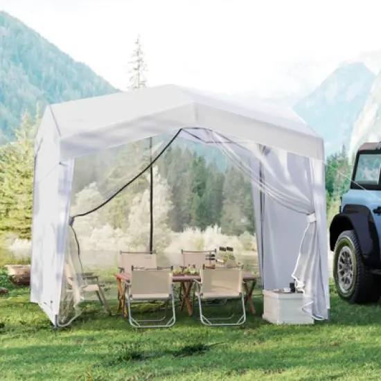 Costway 10 X 10 FT Pop up Canopy Tent with 4 Sidewalls Mesh Netting Wheeled Bag 8 Stakes image {10}