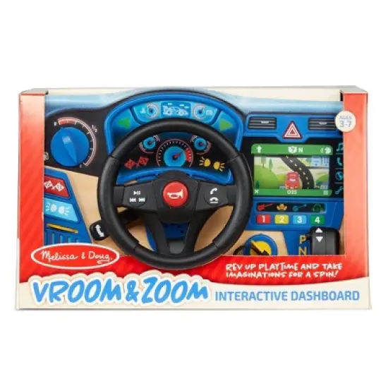 Melissa & Doug Vroom & Zoom Interactive Wooden Dashboard Steering Wheel Pretend Play Driving Toy image {2}