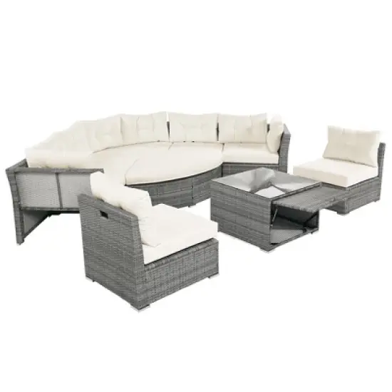 YOOCOZZ Rattan Patio SectionalSet with Daybed, Cushions & Center Table image {9}
