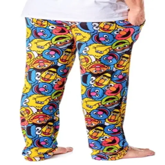 Sesame Street Men's Allover Character Face Collage Adult Pajama Pants image {1}