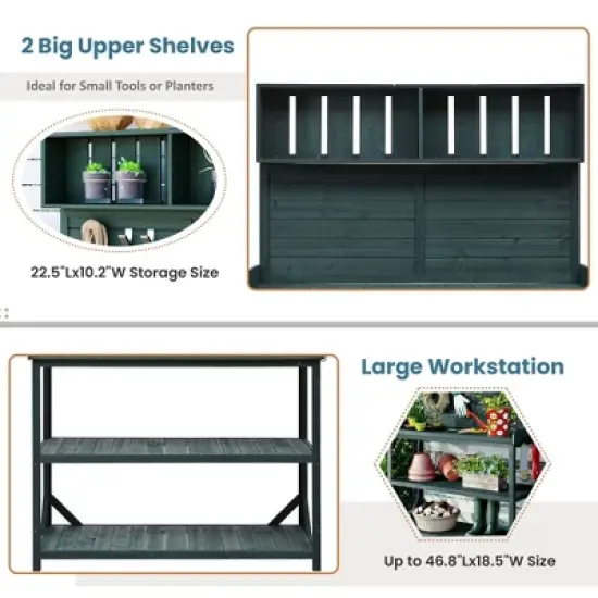 PAGED 65 Inch Potting Bench with 4 Storage Shelves and Side Hook,Wooden Farmhouse Outdoor Storage Cabinet,Potting Table for Garden image {3}