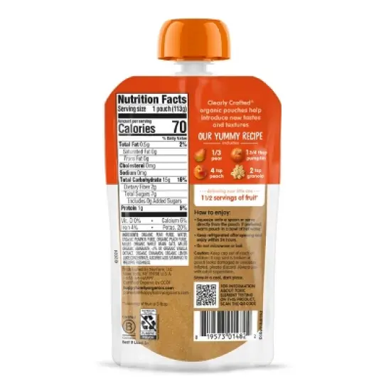 Happy Baby Organics Clearly Crafted Stage 2 Meals Pears, Pumpkin - 4oz image {1}