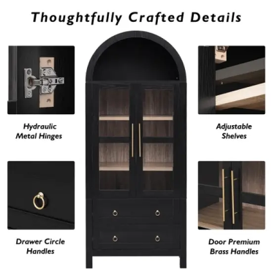 KTMBDW 71" Tall Arched Kitchen Pantry Cabinet with 2 Large Drawers, Farmhouse Kitchen Storage Cabinets with Adjustable Shelves for Kitchen,Living room image {6}