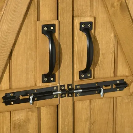 Outsunny Outdoor Storage Cabinet Wooden Garden Shed Utility Tool Organizer with Waterproof Asphalt Rood, Lockable Doors, 3 Tier Shelves for Lawn, Backyard image {4}