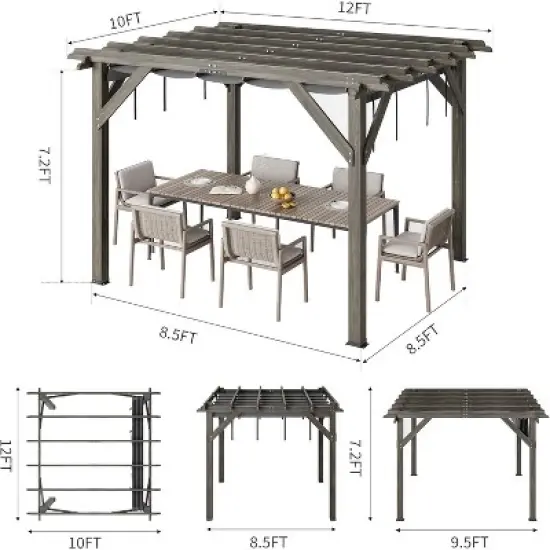 10x10 Ft Outdoor Spruce Wooden Gazebo Pergola with Canopy and Installation Kit image {6}