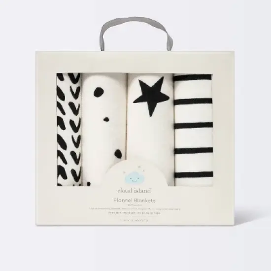 Flannel Baby Blanket - Cloud Island&trade; - Black/White - 4pk image {2}