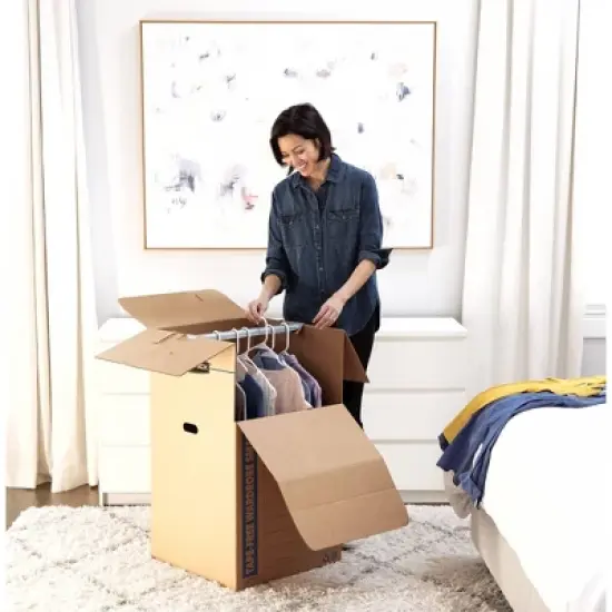 Bankers Box 3pk SmoothMove Short Wardrobe Moving Boxes - Fellowes: Recyclable Brown Paper, 20"x20", Moving Supplies image {2}