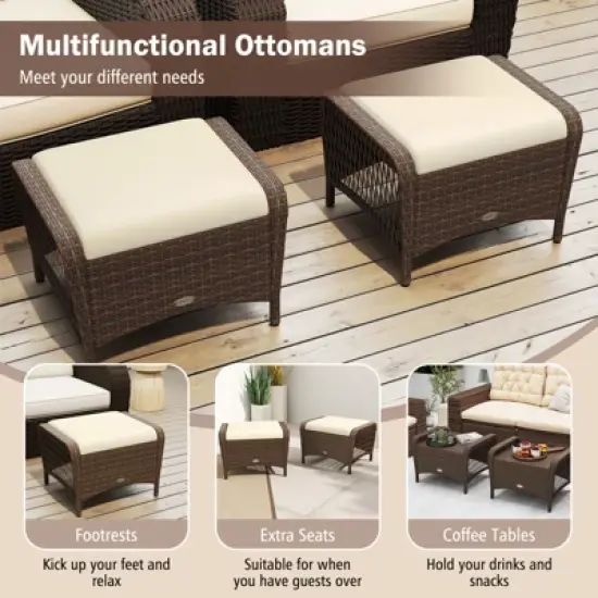 Tangkula 2 Pieces Outdoor Patio PE Wicker Ottomans w/ Removable Cushions Footstools image {4}