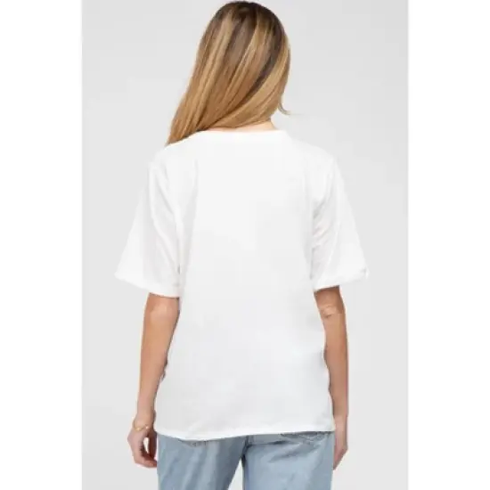 PinkBlush White Oversized Pocket Front Short Sleeve Maternity Top image {1}