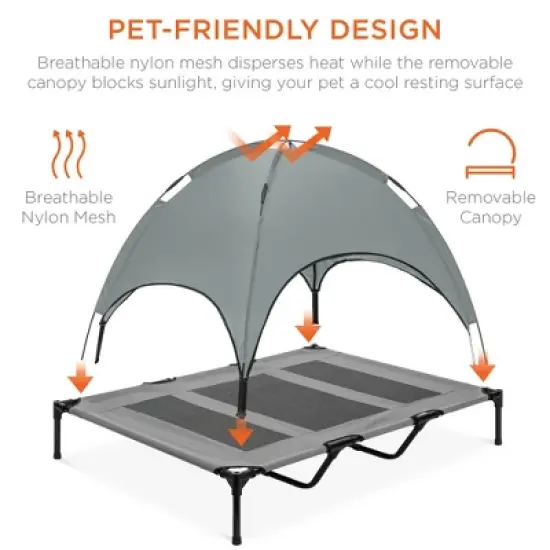 Best Choice Products 48in Elevated Cooling Dog Bed, Outdoor Raised Mesh Pet Cot w/ Removable Canopy, Carrying Bag image {3}