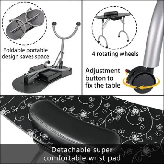 LEIBOU Professional 36 Inch Vented and Foldable Manicure Table with Magnifier Lamp, Dust Collector, Sponge, and Polish Carrying Bag, Black Flower image {2}