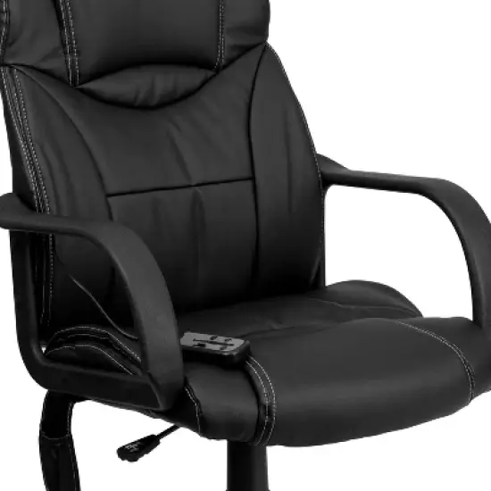 Emma and Oliver Mid-Back Ergonomic Massaging Black LeatherSoft Executive Swivel Office Arm Chair image {4}