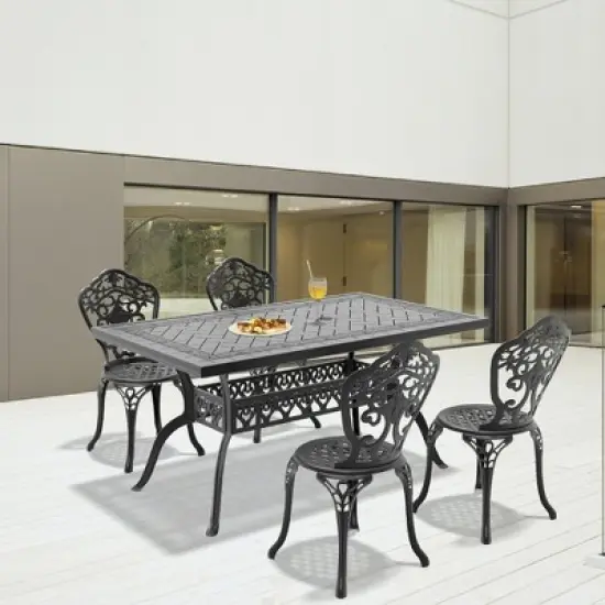5-Piece Patio Set: Rectangle Table & 4 Chairs - Cast Aluminum, All-Weather & Adjustable Legs for Balcony/Backyard image {1}