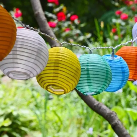LumaBase Solar-Powered String Lights with 10 Nylon Lanterns image {4}