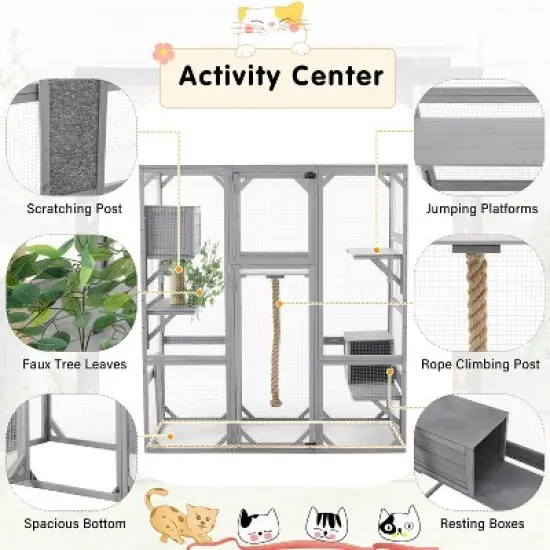 Gulches Light Grey Outdoor Cat House with Two Condos and Platforms image {3}
