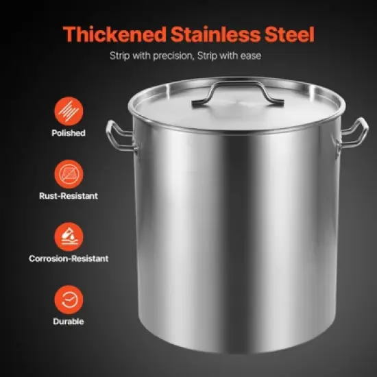 VEVOR Stainless Steel Stockpot, 64 Quart Large Cooking Pots, Cookware Sauce Pot with Basket, Lid, and Handle, Sanding Treatment, Silver image {6}