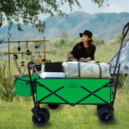 Garvee Collapsible Wagon, Folding Garden Outdoor Park Utility Wagon, Picnic Camping Cart with Wheels for Outdoor Garden, Green image {2}