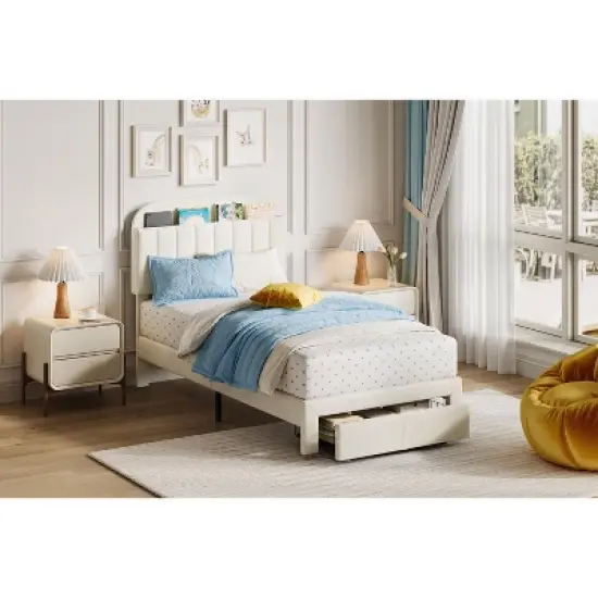 Twin Size Bed Frames with Storage Headboard,Twin Bed Frames with Storage drawer image {7}