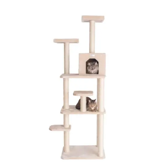 GleePet GP78748 74-Inch Real Wood Cat Tree With Seven Levels, Beige/Silver Gray image {9}