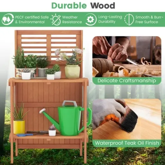 Costway Wood Potting Bench Waterproof Garden Table with 2-Tier Open Storage Shelf image {5}