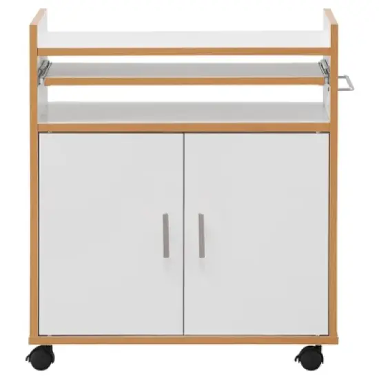 Costway Rolling Kitchen Trolley Microwave Cart Storage Cabinet W/ Removable Shelf White image {8}